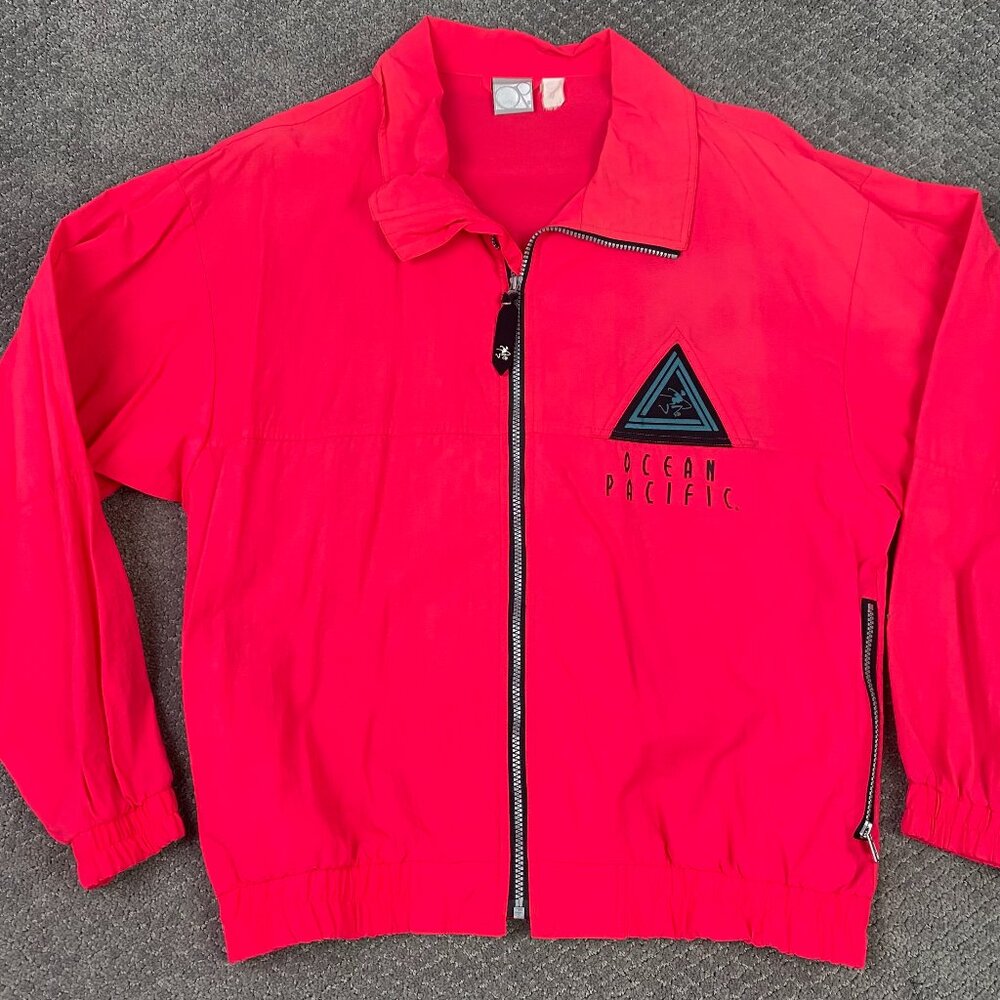 Vintage OP Ocean Pacific Windbreaker Jacket Women's Medium Pink Surf Skate Nylon